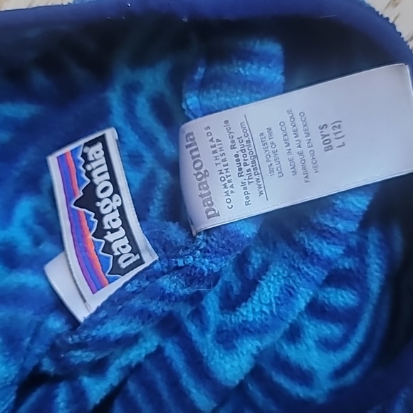 🌊 Patagonia Wave Print Synchilla Snap-T pullover fleece kids size L 12 - Picture 10 of 10